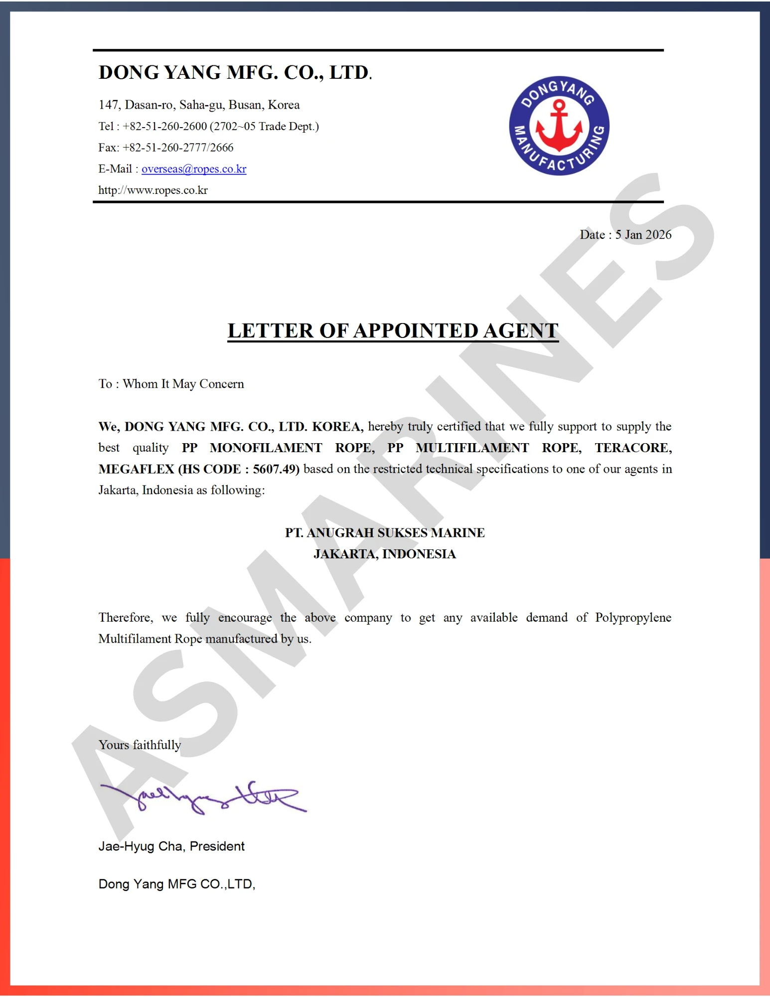 Agency Letter Dongyang